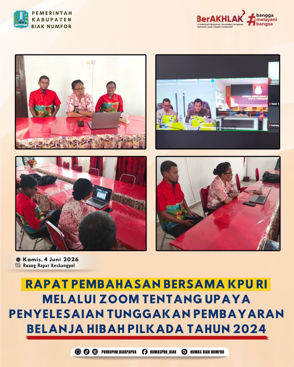 Badan KESBANGPOL Kab. Biak Numfor mengikuti Rapat Bersama KPU RI Melalui Zoom Meeting