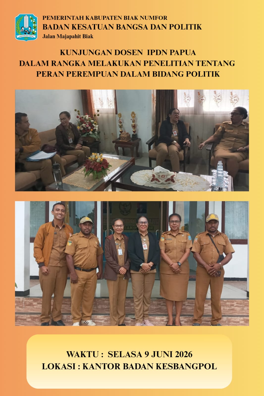 Badan KESBANGPOL Kab. Biak Numfor Menerima Kaunjungan Dosen IPDN Papua