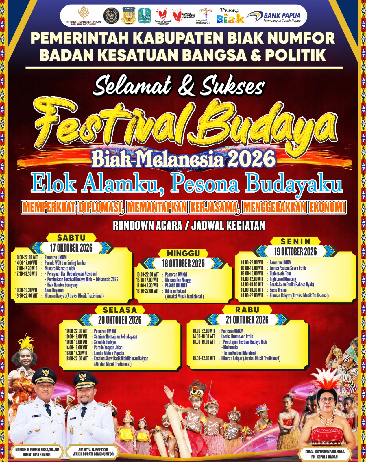 Badan KESBANGPOL Biak Numfor Mengucapkan Selamat dan Sukses Festival Budaya Biak-Melanesia 2026