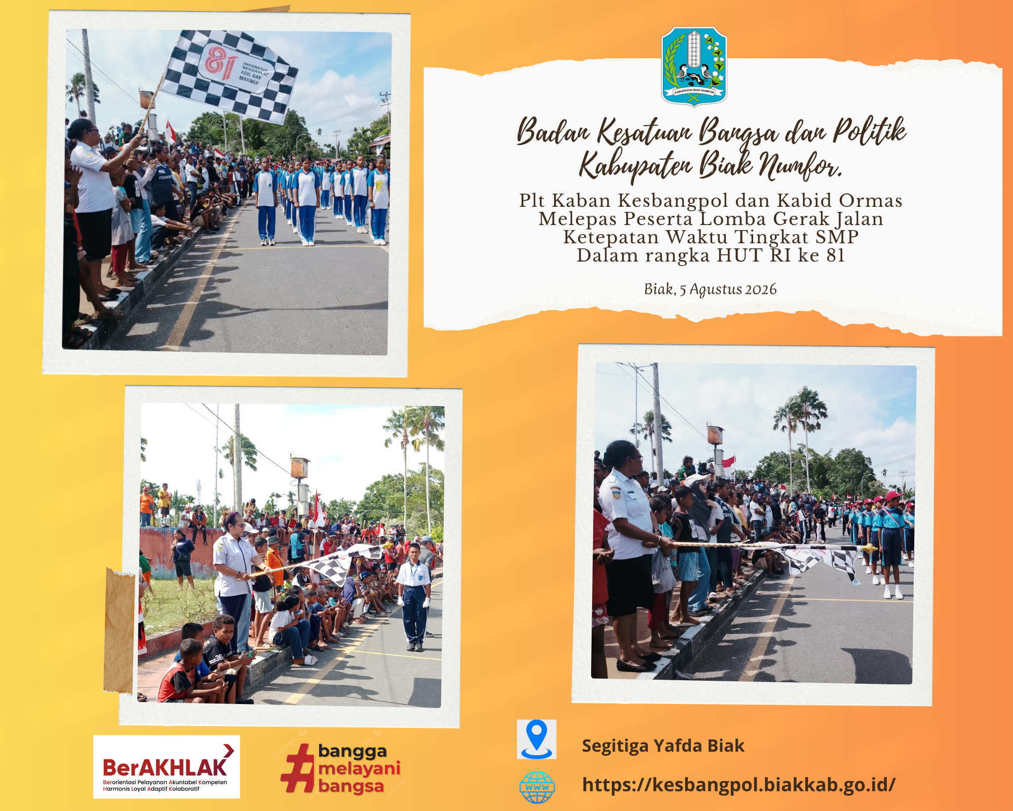Plt Kaban Kesbangpol melepas peserta Lomba Gerak Jalan Tingkat SMP dalam rangka HUT RI ke 81